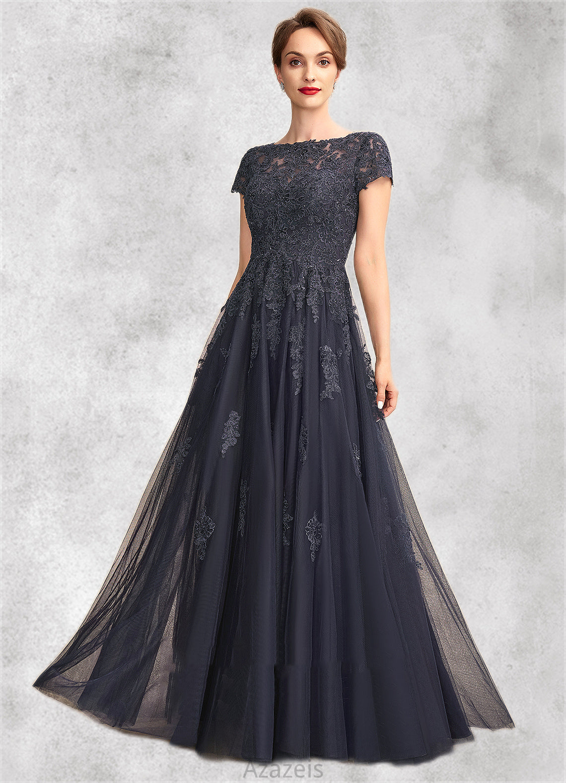 Sally A-Line Scoop Neck Floor-Length Tulle Lace Mother of the Bride Dress With Beading DF126P0015029