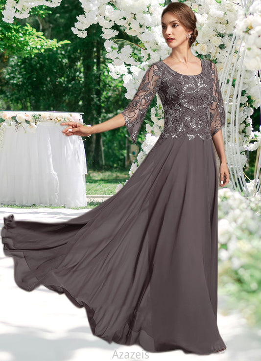 Krista A-Line Scoop Neck Floor-Length Chiffon Lace Mother of the Bride Dress With Beading Sequins DF126P0015036