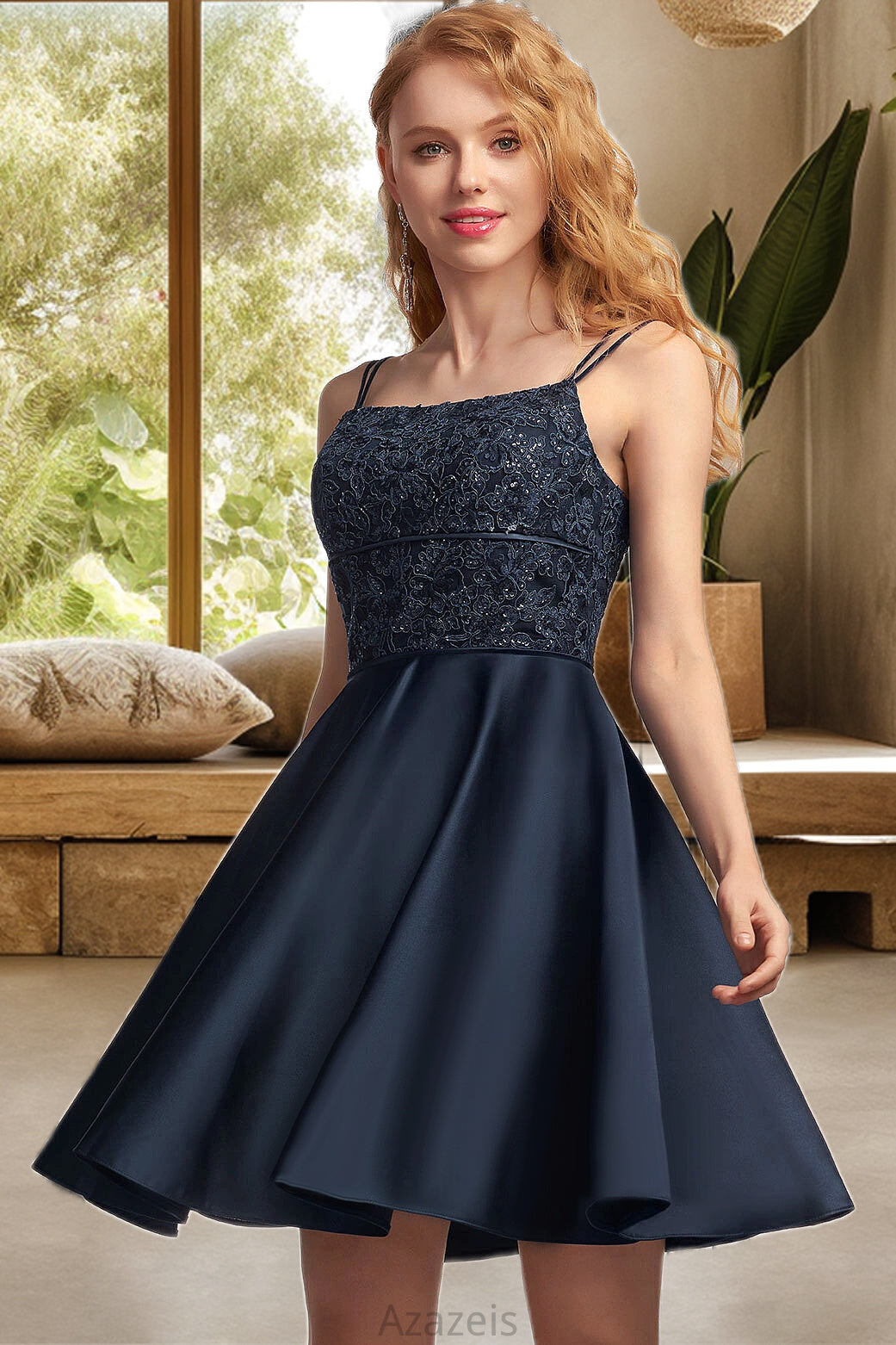 Iyana A-line Square Short/Mini Satin Homecoming Dress DFP0020553