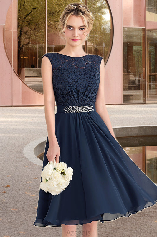 Fiona A-line Scoop Knee-Length Chiffon Lace Homecoming Dress With Beading Bow DFP0020588