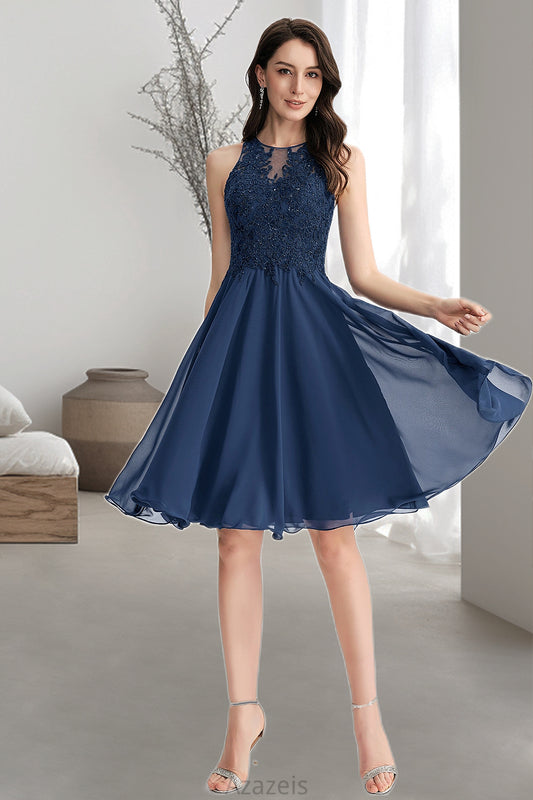 Brisa A-line Scoop Knee-Length Chiffon Lace Homecoming Dress With Beading DFP0020515