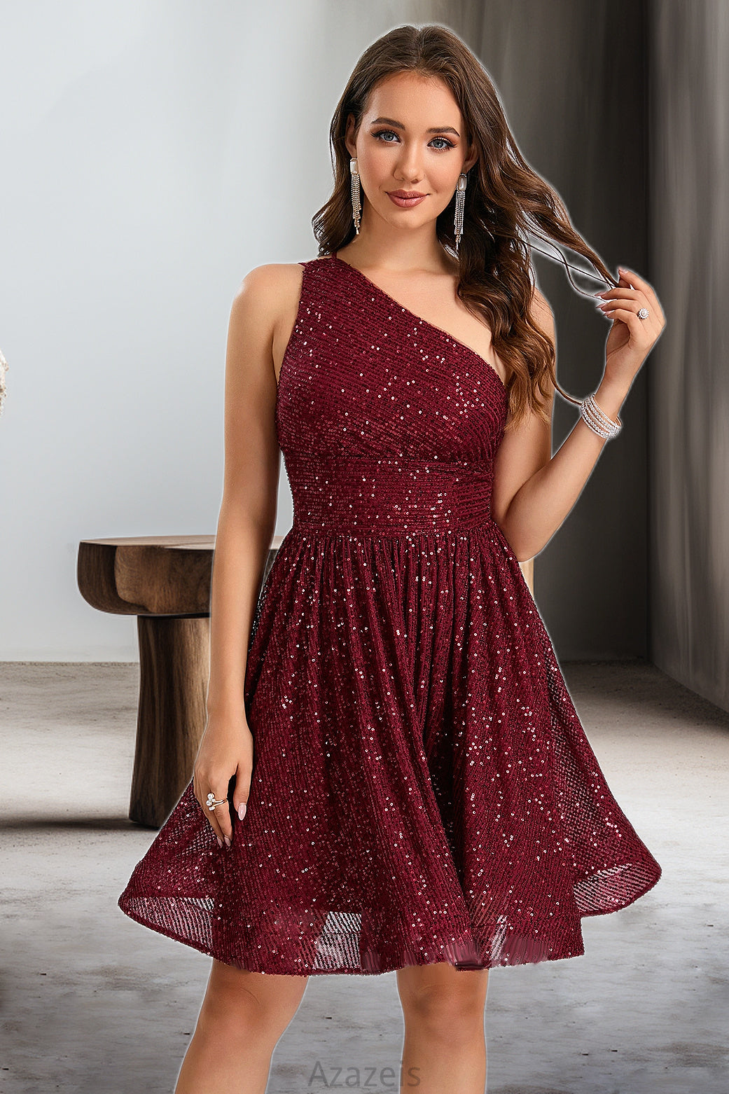 Hazel A-line One Shoulder Short/Mini Sequin Homecoming Dress With Sequins DFP0020485