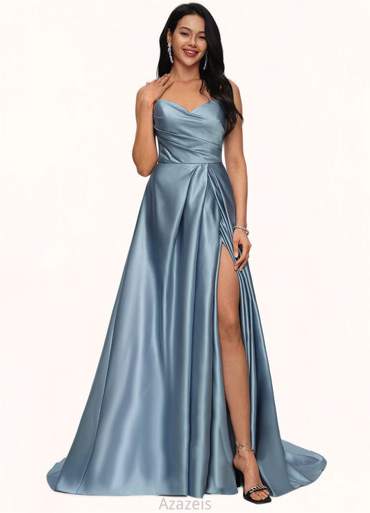 Cassidy Ball-Gown/Princess V-Neck Sweep Train Satin Prom Dresses DFP0022191