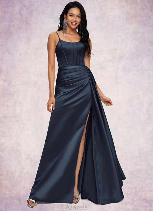 Frida Sheath/Column Scoop Floor-Length Satin Prom Dresses DFP0022196