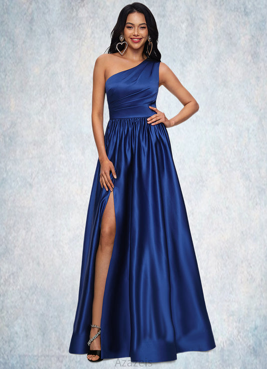 Jazlynn Ball-Gown/Princess One Shoulder Floor-Length Satin Prom Dresses DFP0022201