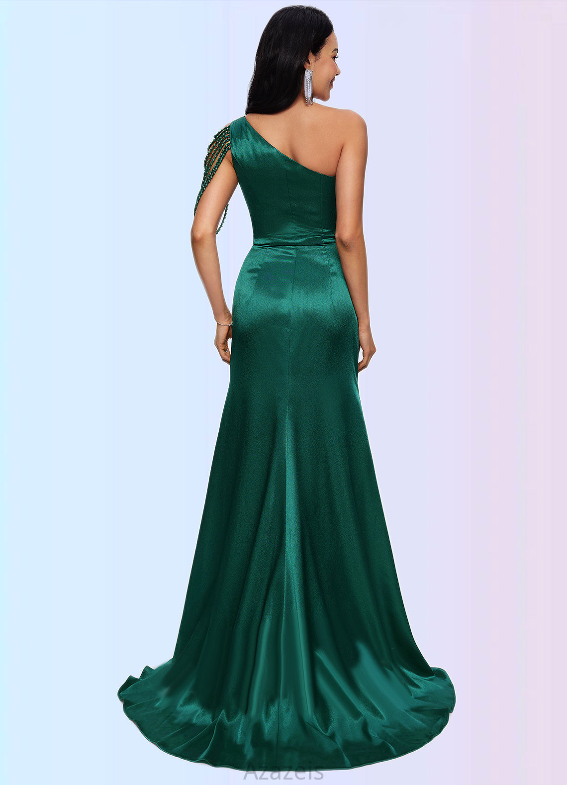 Briley Trumpet/Mermaid One Shoulder Sweep Train Stretch Satin Prom Dresses With Beading DFP0022205