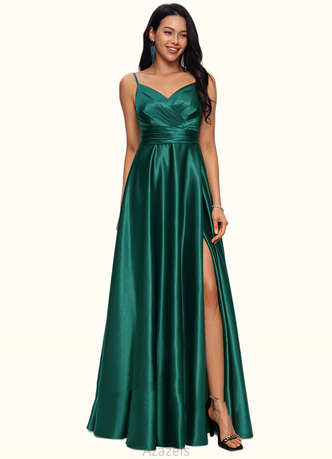 Kamila A-line V-Neck Floor-Length Stretch Satin Prom Dresses DFP0022211