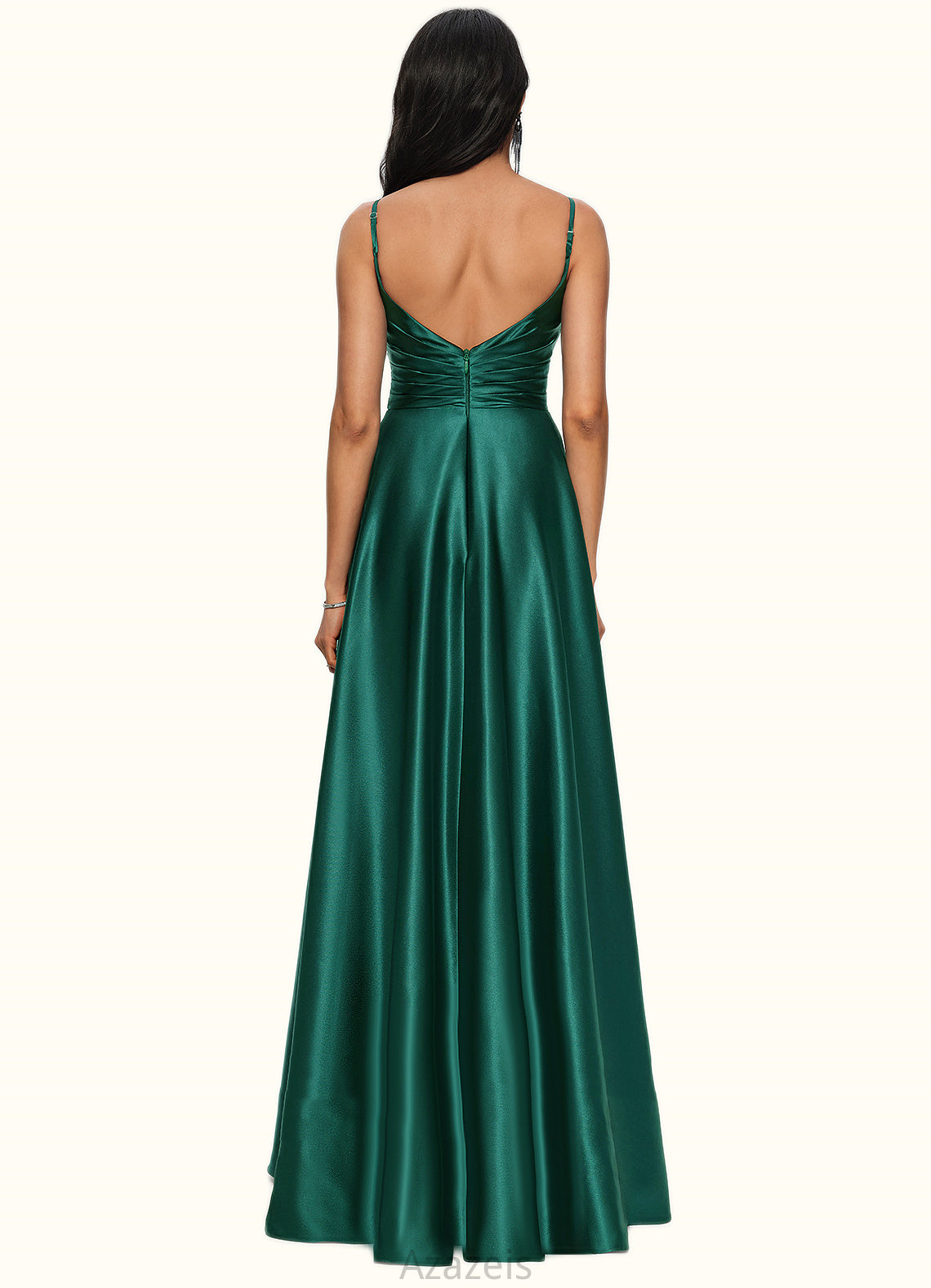 Kamila A-line V-Neck Floor-Length Stretch Satin Prom Dresses DFP0022211