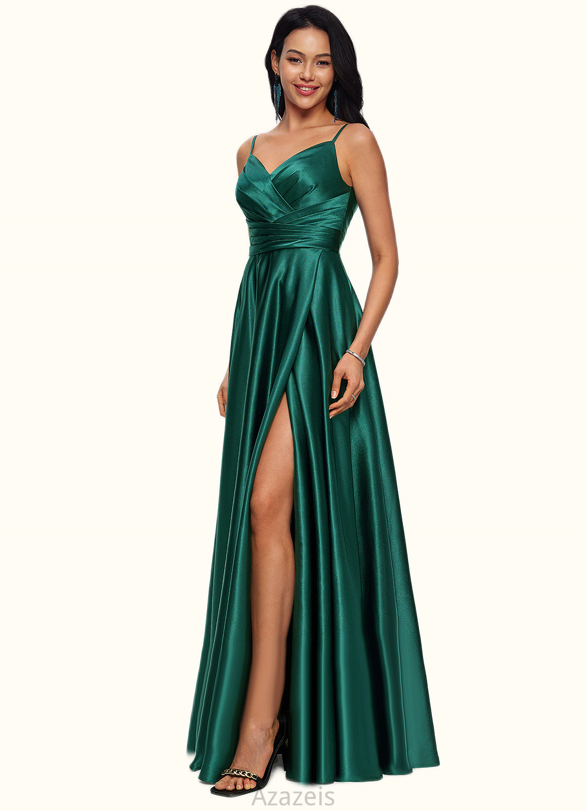 Kamila A-line V-Neck Floor-Length Stretch Satin Prom Dresses DFP0022211