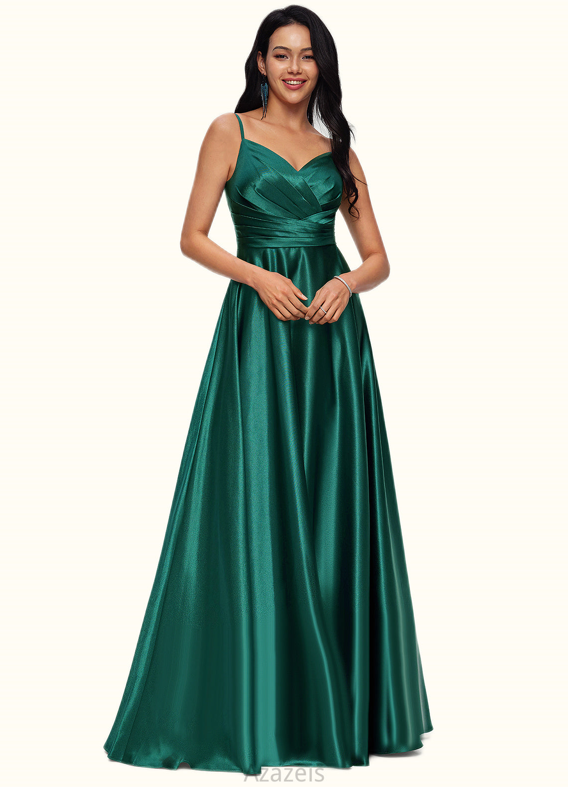 Kamila A-line V-Neck Floor-Length Stretch Satin Prom Dresses DFP0022211