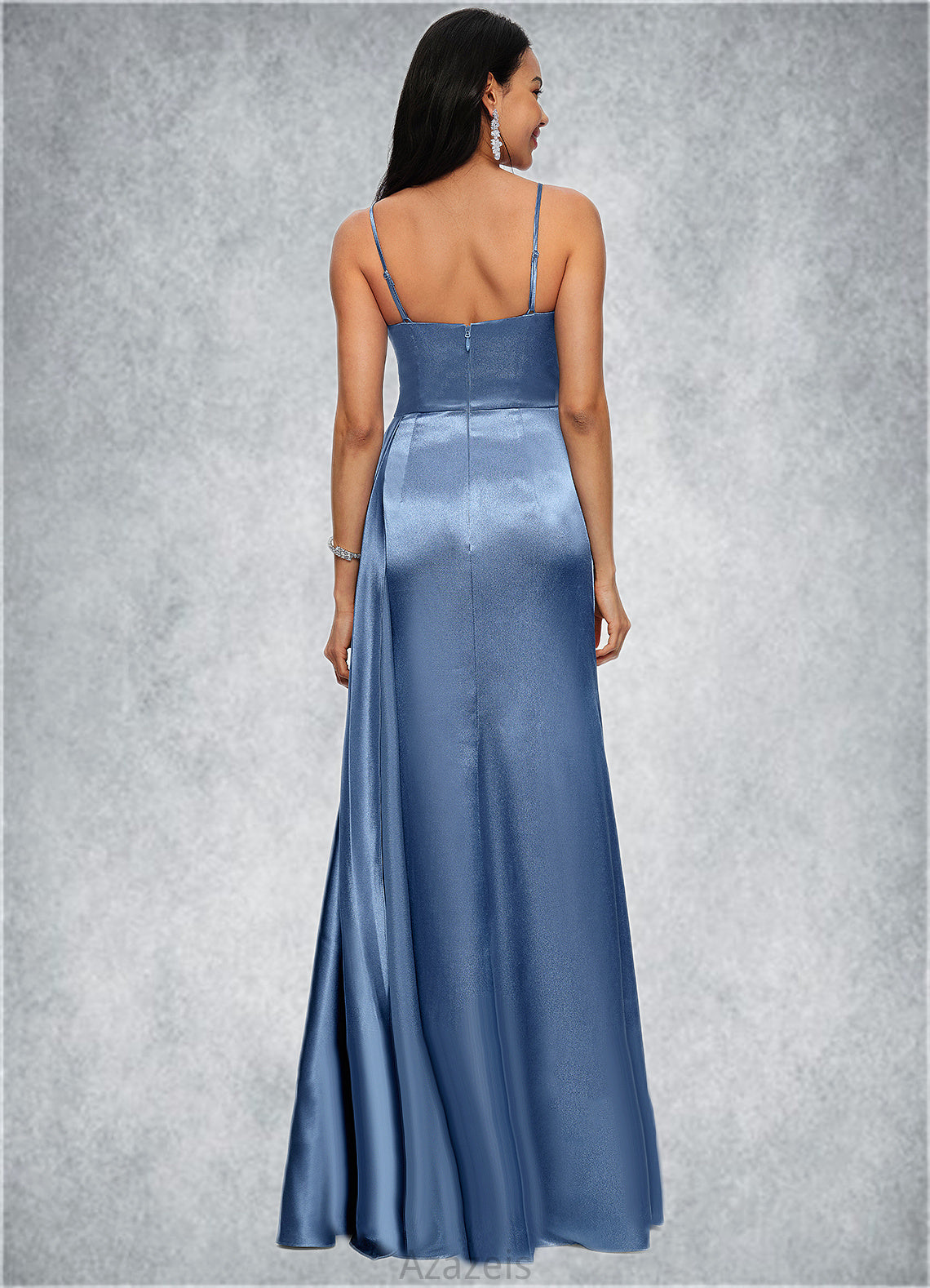 Jaslyn Sheath/Column V-Neck Floor-Length Stretch Satin Prom Dresses With Pleated DFP0022214