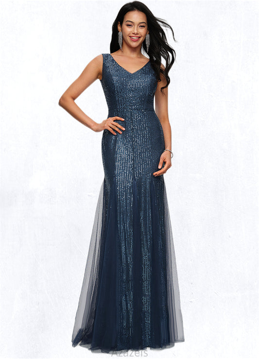 Madeleine Sheath/Column V-Neck Floor-Length Sequin Prom Dresses DFP0022218