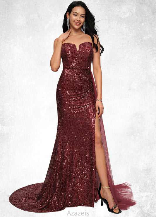 Florence Trumpet/Mermaid V-Neck Sweep Train Sequin Prom Dresses DFP0022227