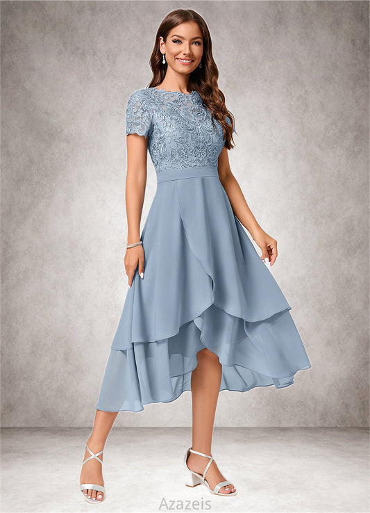 Kimberly A-line Scoop Asymmetrical Chiffon Lace Cocktail Dress DFP0022246