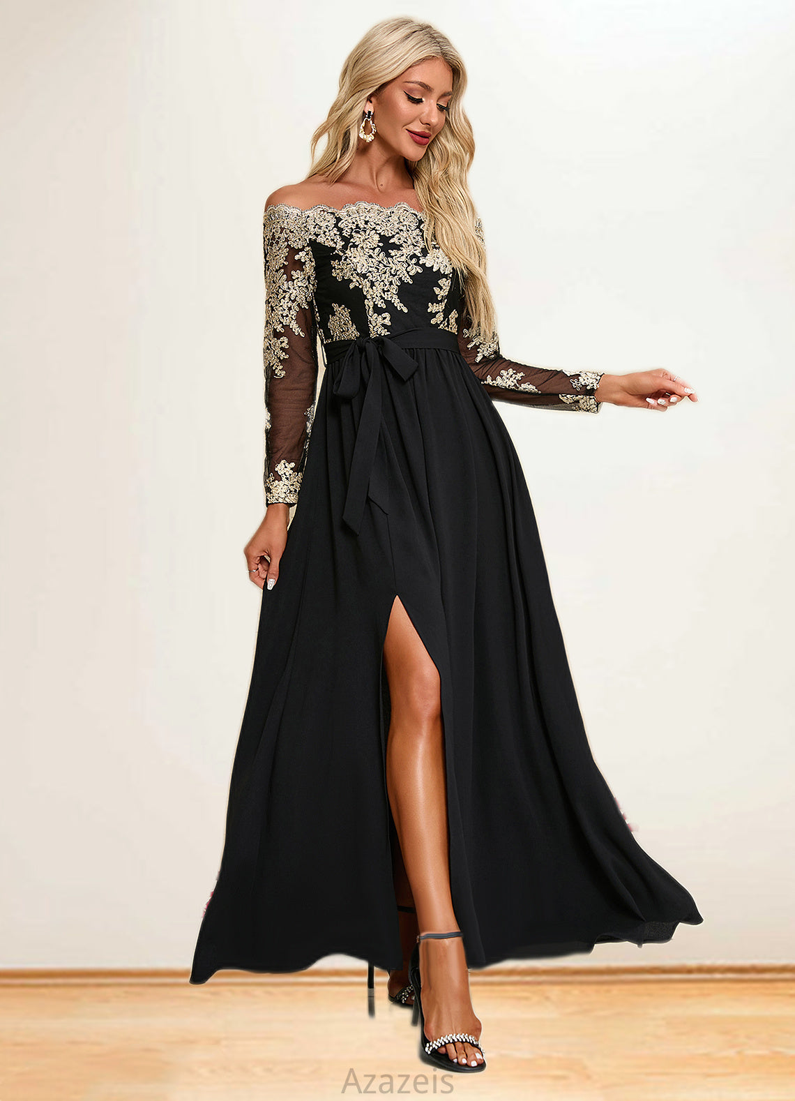 Taryn Jacquard Off the Shoulder Elegant A-line Polyester Maxi Dresses DFP0022248