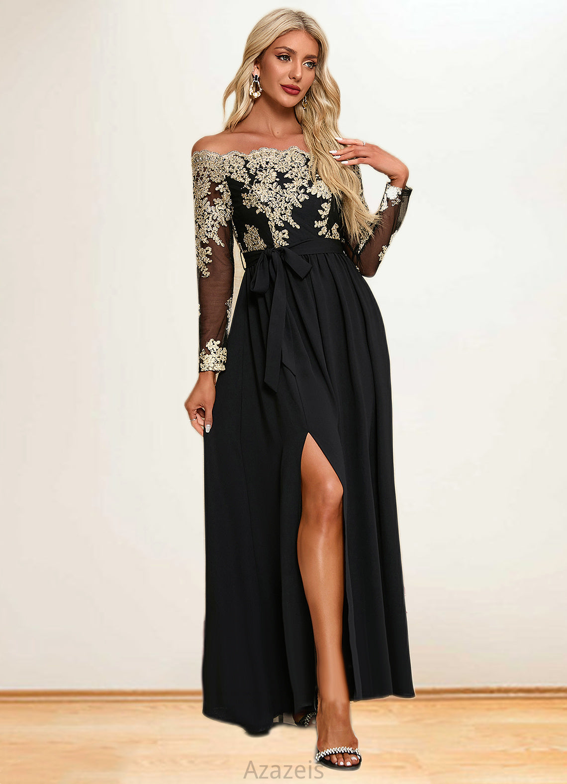 Taryn Jacquard Off the Shoulder Elegant A-line Polyester Maxi Dresses DFP0022248