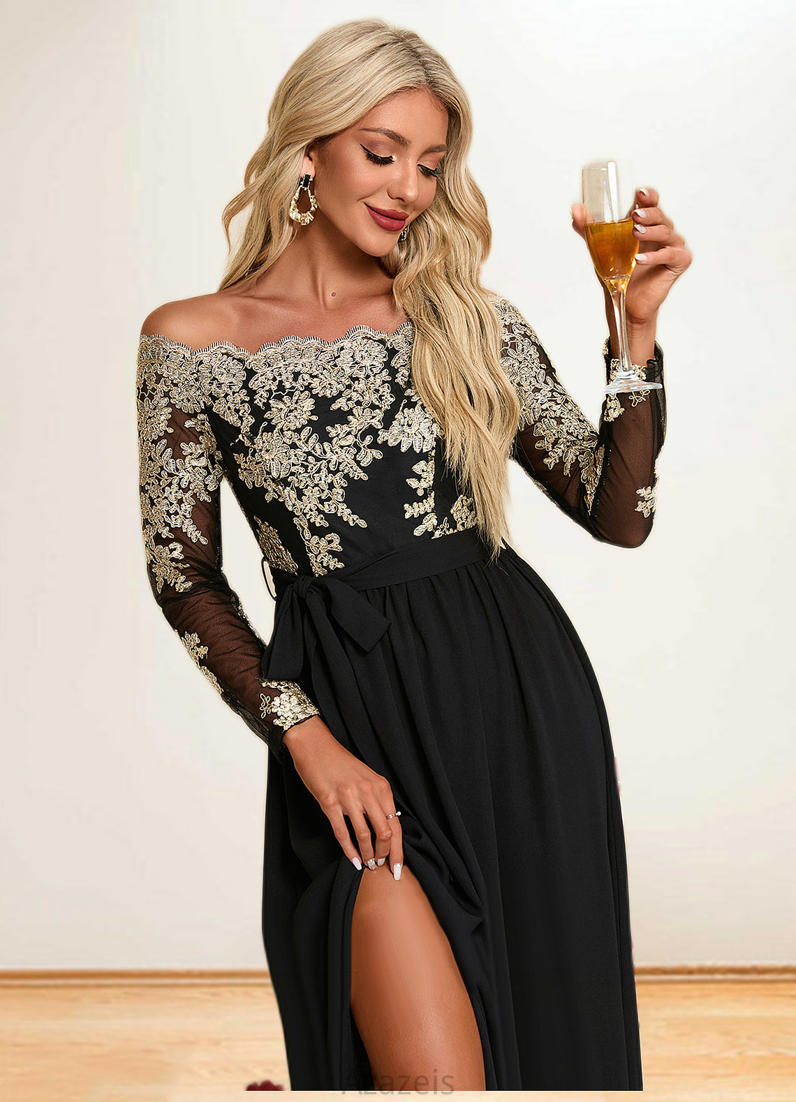 Taryn Jacquard Off the Shoulder Elegant A-line Polyester Maxi Dresses DFP0022248