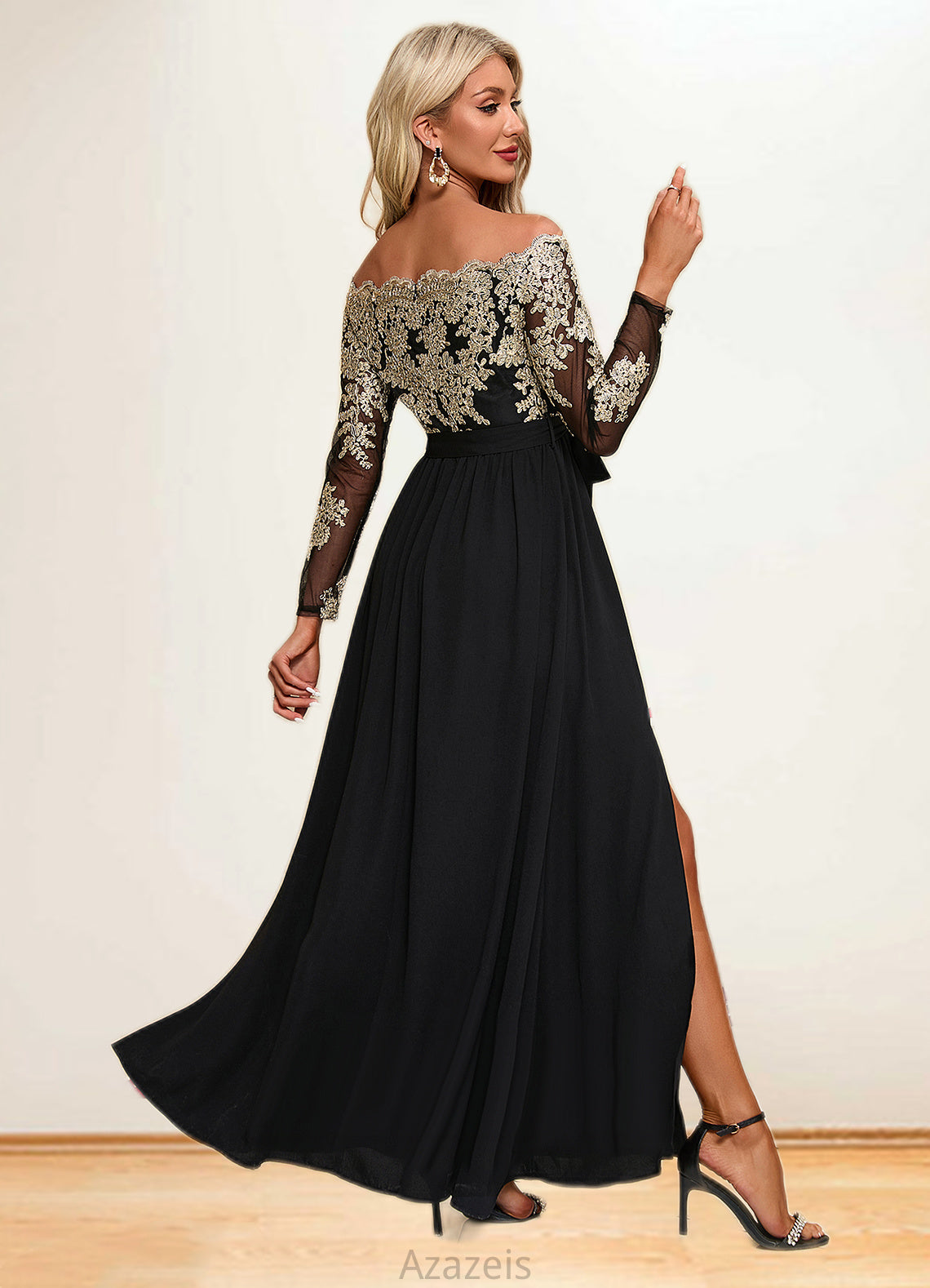 Taryn Jacquard Off the Shoulder Elegant A-line Polyester Maxi Dresses DFP0022248