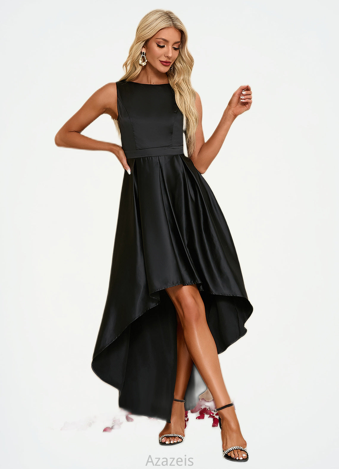 Matilda Boat Neck Elegant A-line Satin Asymmetrical Dresses DFP0022257