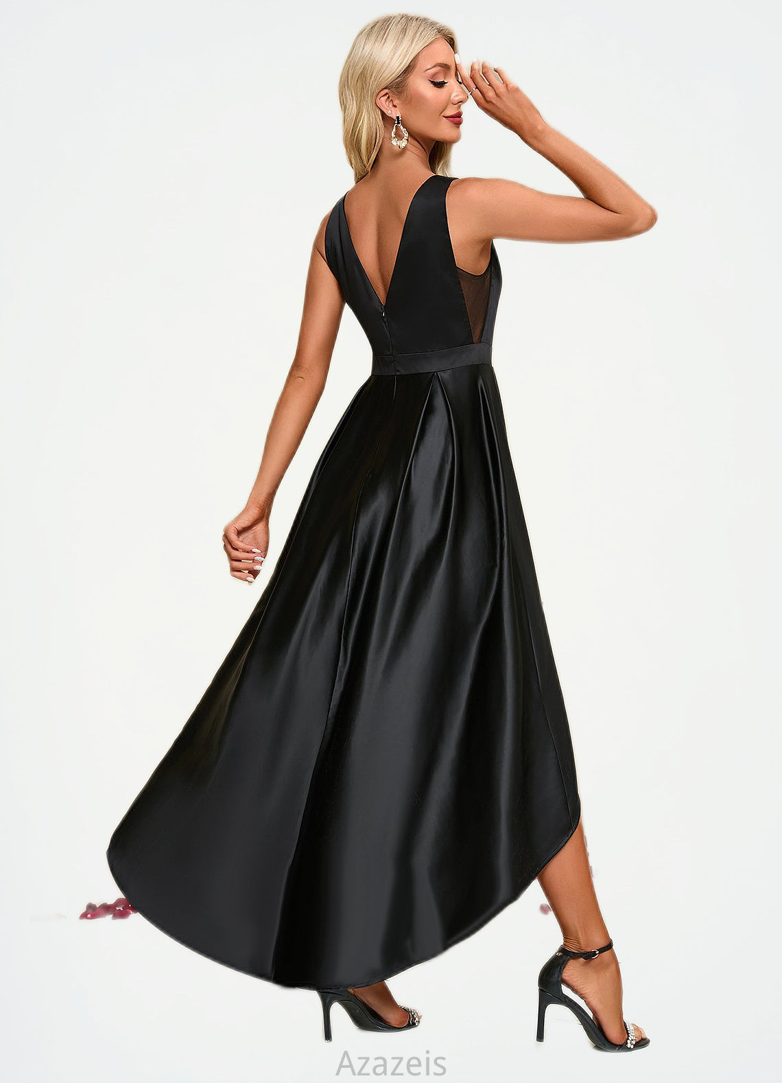 Matilda Boat Neck Elegant A-line Satin Asymmetrical Dresses DFP0022257