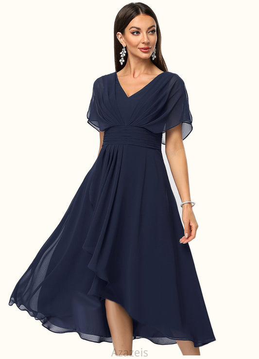 Marisa A-line V-Neck Asymmetrical Chiffon Cocktail Dress With Cascading Ruffles DFP0022263