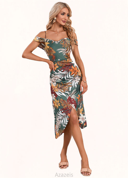 London Ruffle Cowl Elegant A-line Satin Asymmetrical Midi Dresses DFP0022307