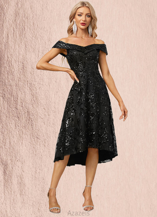 LuLu A-line Off the Shoulder Asymmetrical Lace Sequin Cocktail Dress With Sequins DFP0022328