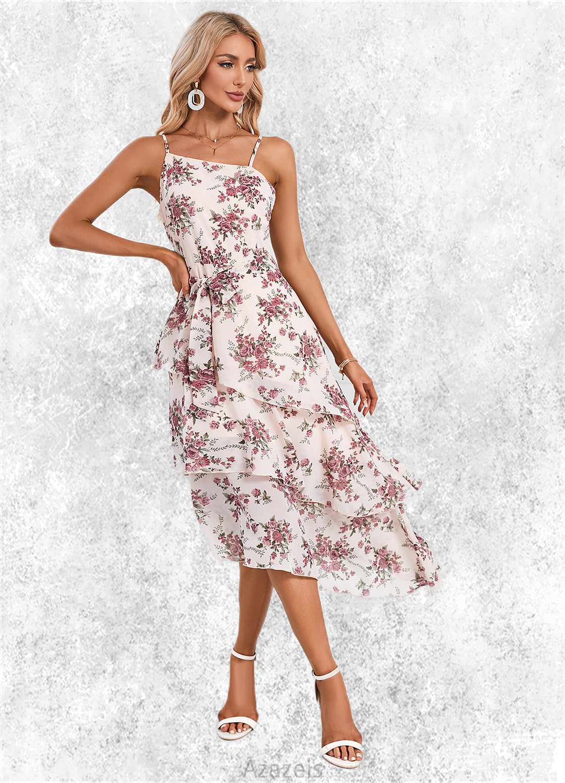 Adyson Floral Print Asymmetrical Elegant A-line Chiffon Asymmetrical Dresses DFP0022338