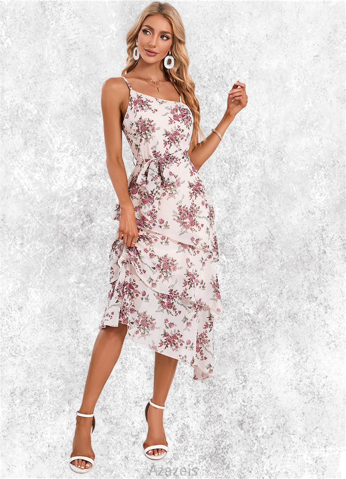 Adyson Floral Print Asymmetrical Elegant A-line Chiffon Asymmetrical Dresses DFP0022338