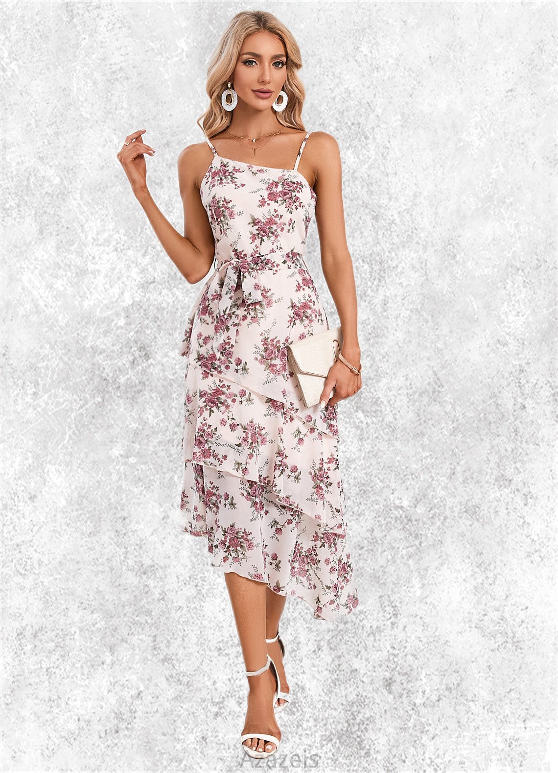 Adyson Floral Print Asymmetrical Elegant A-line Chiffon Asymmetrical Dresses DFP0022338