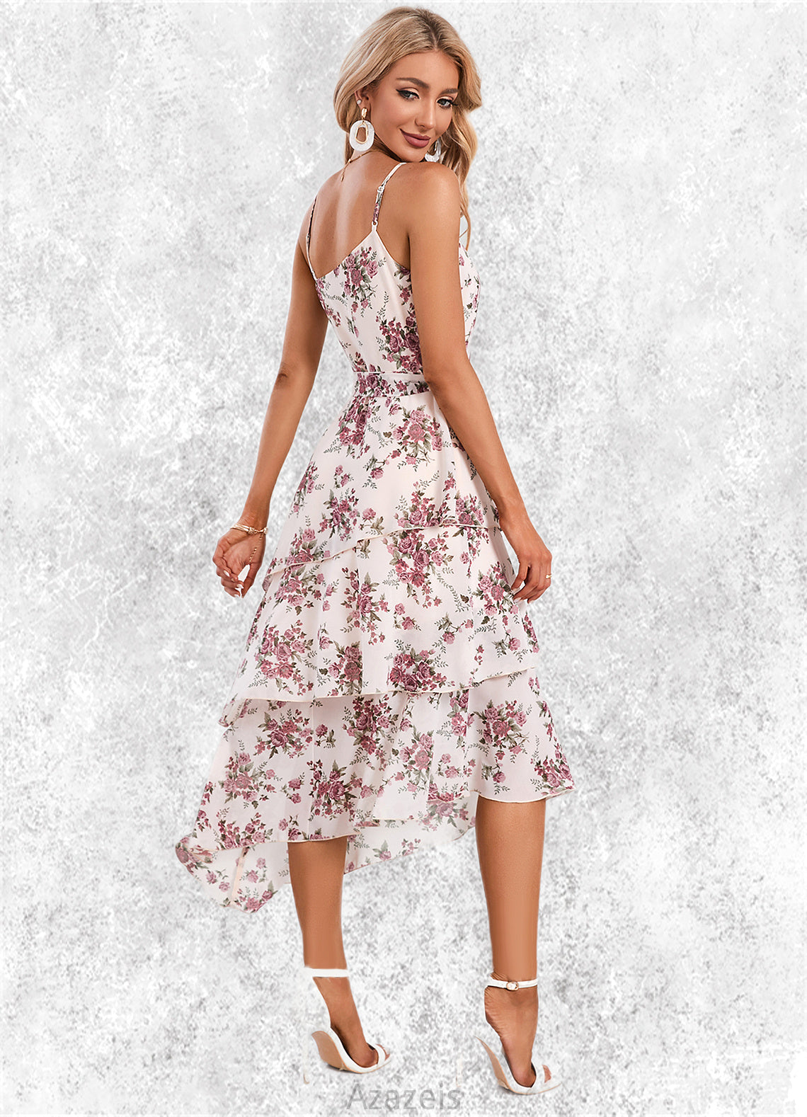 Adyson Floral Print Asymmetrical Elegant A-line Chiffon Asymmetrical Dresses DFP0022338