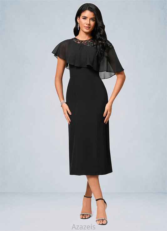 Gretchen Sheath/Column Scoop Tea-Length Chiffon Cocktail Dress With Appliques Lace DFP0022388