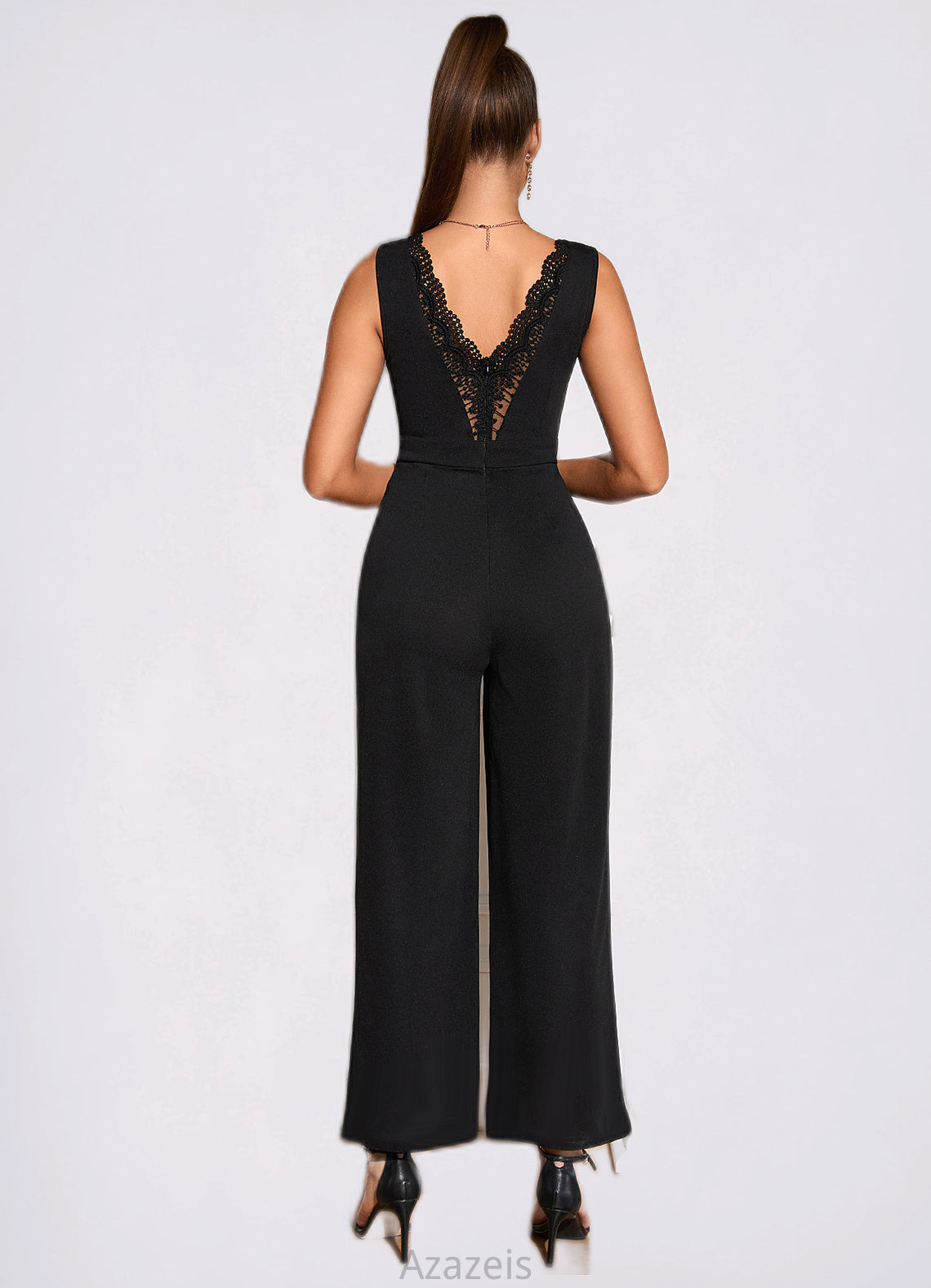 Lucia Jacquard V-Neck Elegant Jumpsuit/Pantsuit Polyester Maxi Dresses DFP0022404