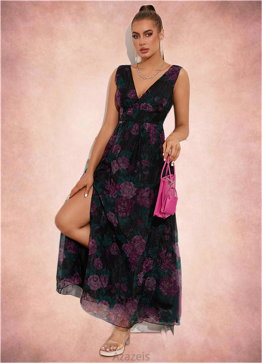 Frederica Floral Print V-Neck Elegant A-line Organza Maxi Dresses DFP0022406