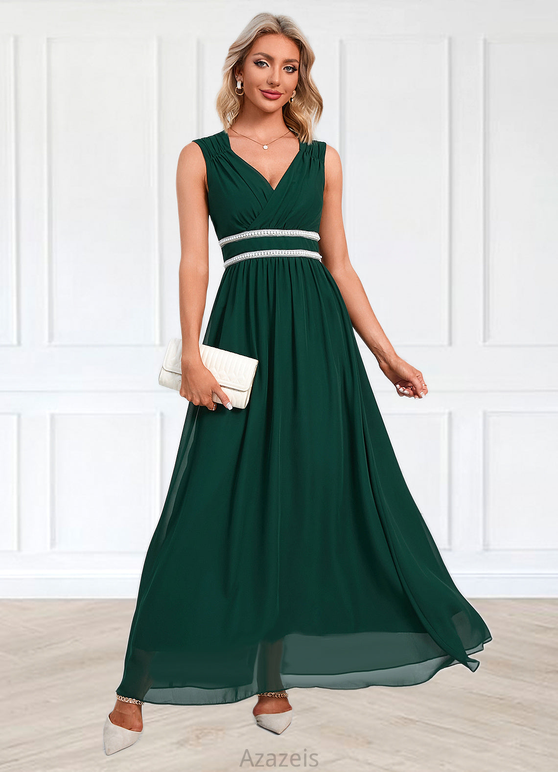 Janey Beading Ruffle V-Neck Elegant A-line Chiffon Maxi Dresses DFP0022431