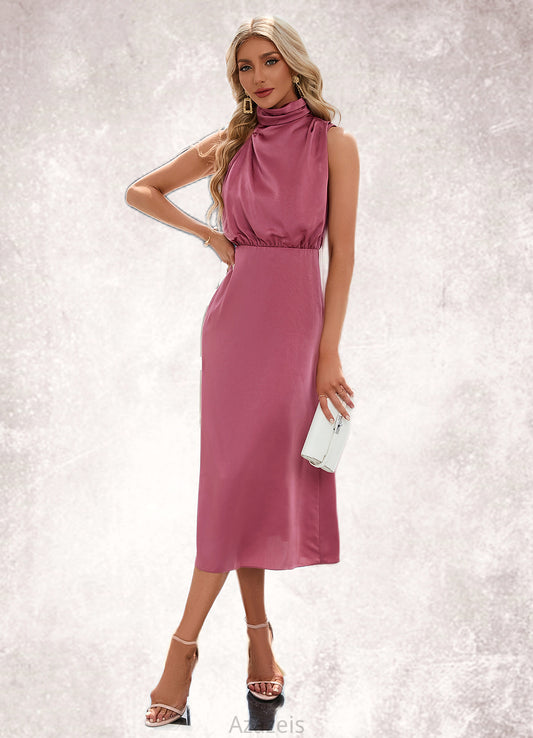 Madge High Neck Elegant A-line Satin Midi Dresses DFP0022442