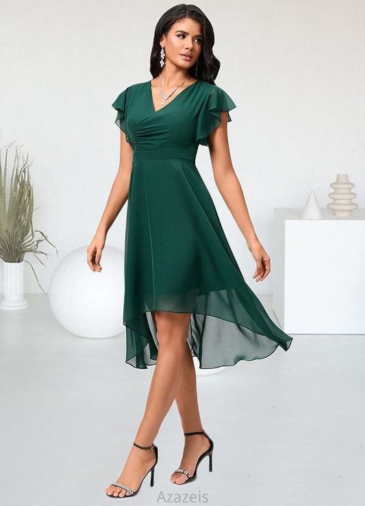 Greta A-line V-Neck Asymmetrical Chiffon Cocktail Dress With Ruffle DFP0022459