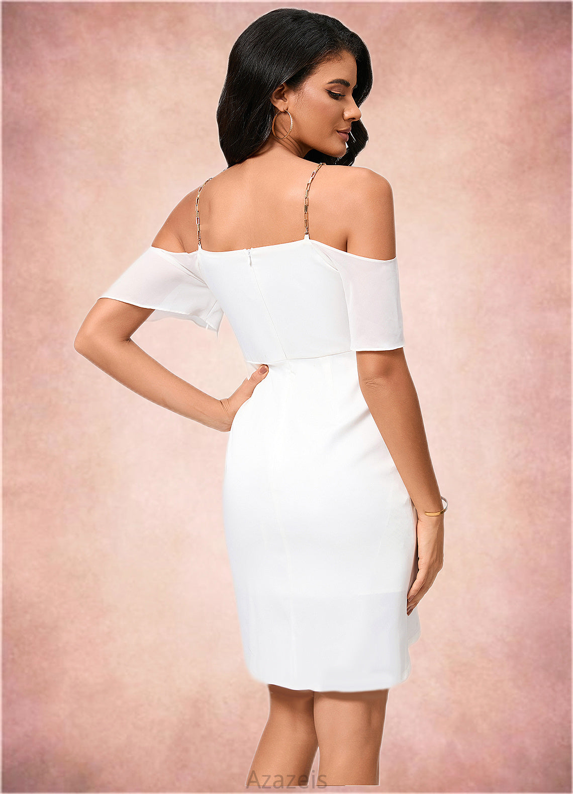 Michaela Sheath/Column Off the Shoulder Asymmetrical Chiffon Cocktail Dress With Cascading Ruffles DFP0022460