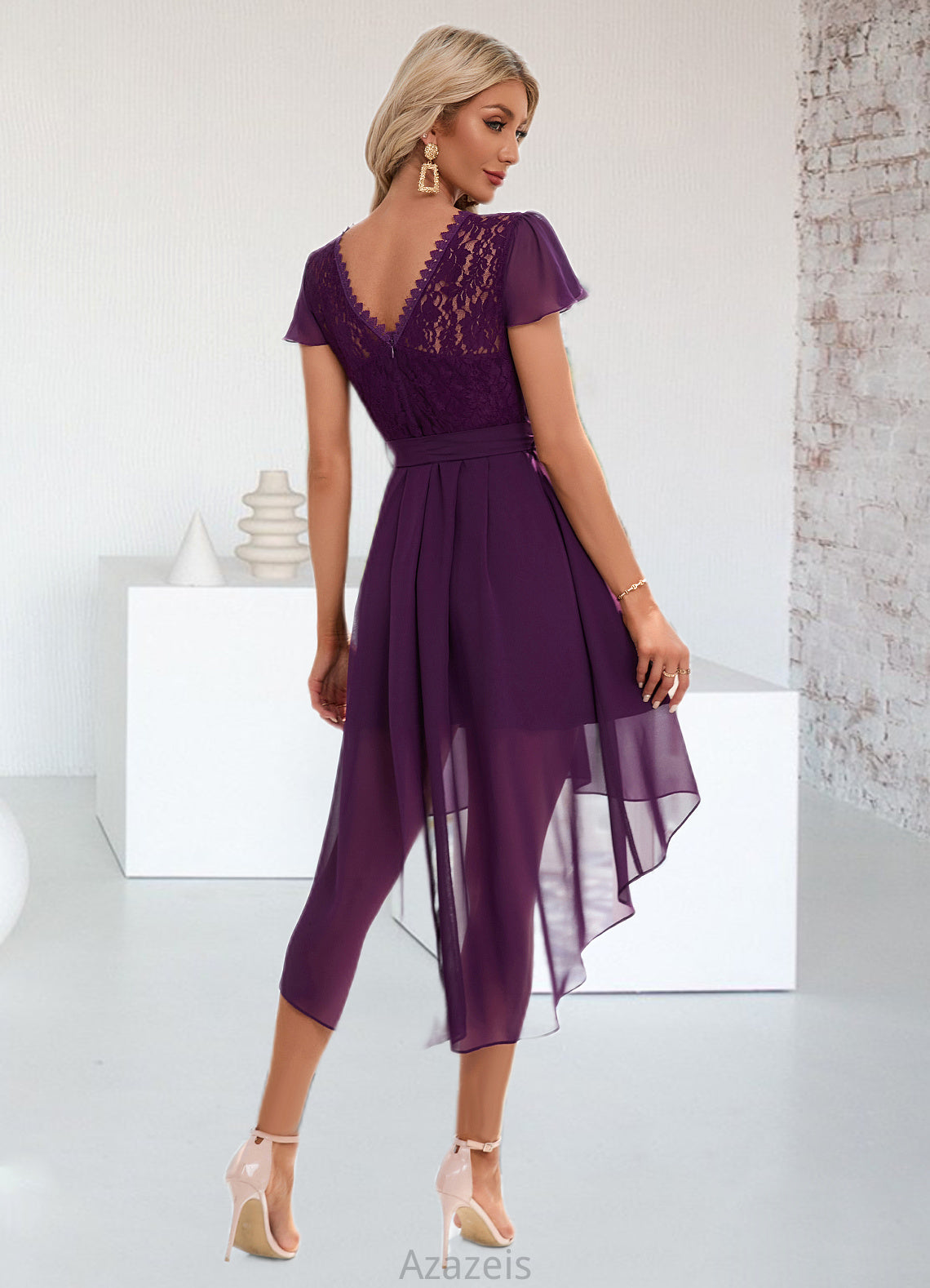 Eleanor Cascading Ruffles Asymmetrical Elegant A-line Chiffon Ankle-Length Dresses DFP0022494