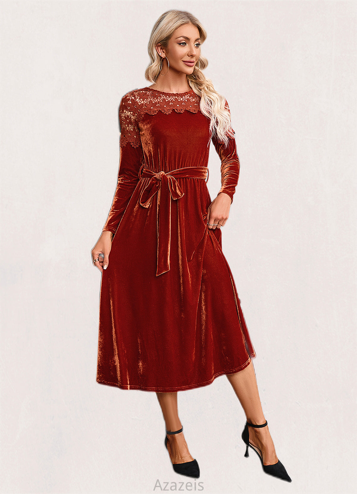 Esperanza Scoop Elegant A-line Velvet Dresses DFP0022496