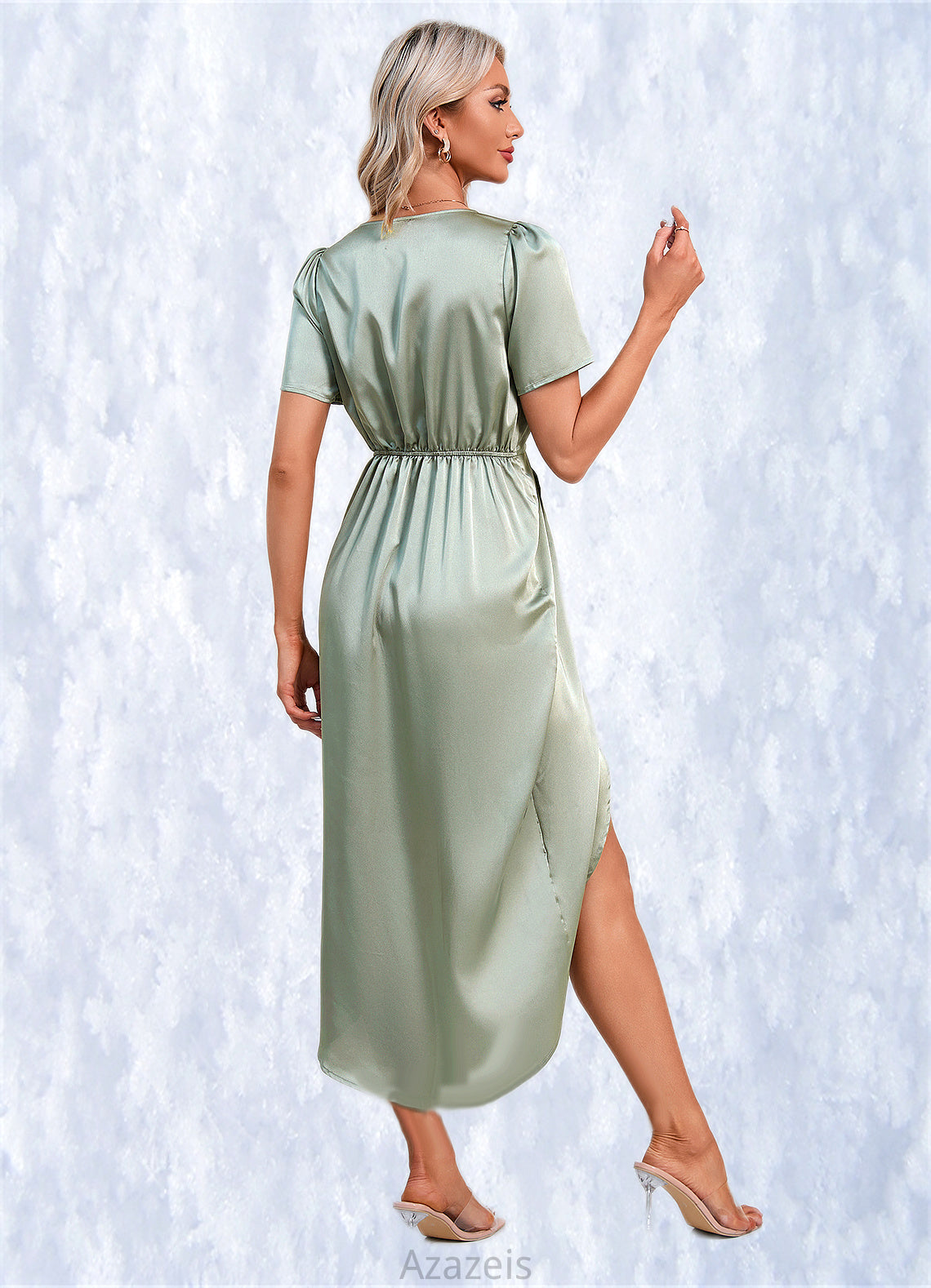 Jane Ruffle V-Neck Elegant Sheath/Column Satin Dresses DFP0022510