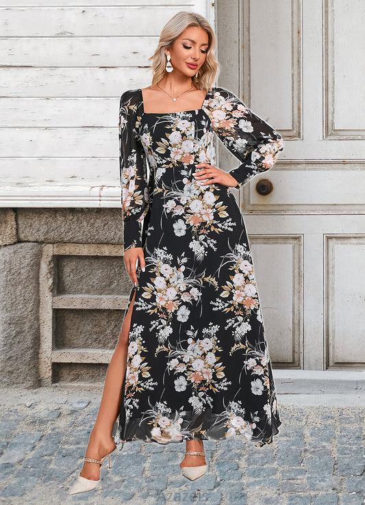 Makayla Floral Print Off the Shoulder Elegant A-line Chiffon Maxi Dresses DFP0022515