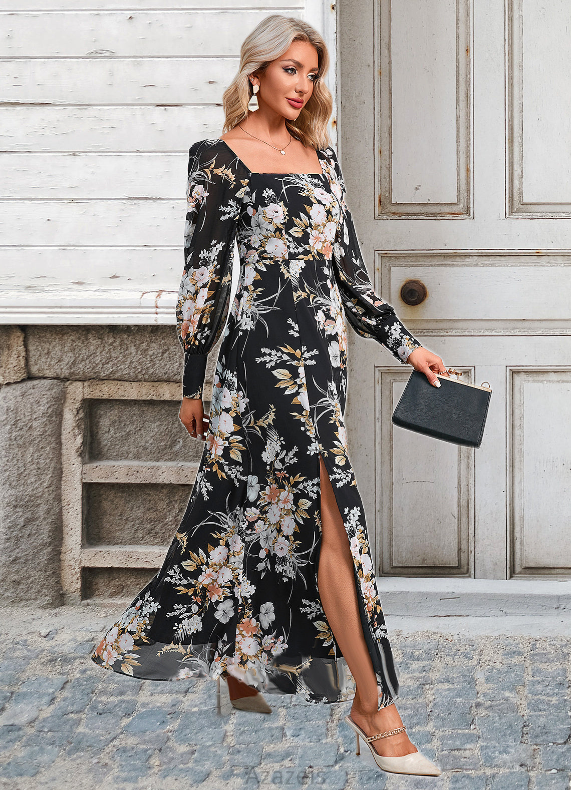 Makayla Floral Print Off the Shoulder Elegant A-line Chiffon Maxi Dresses DFP0022515