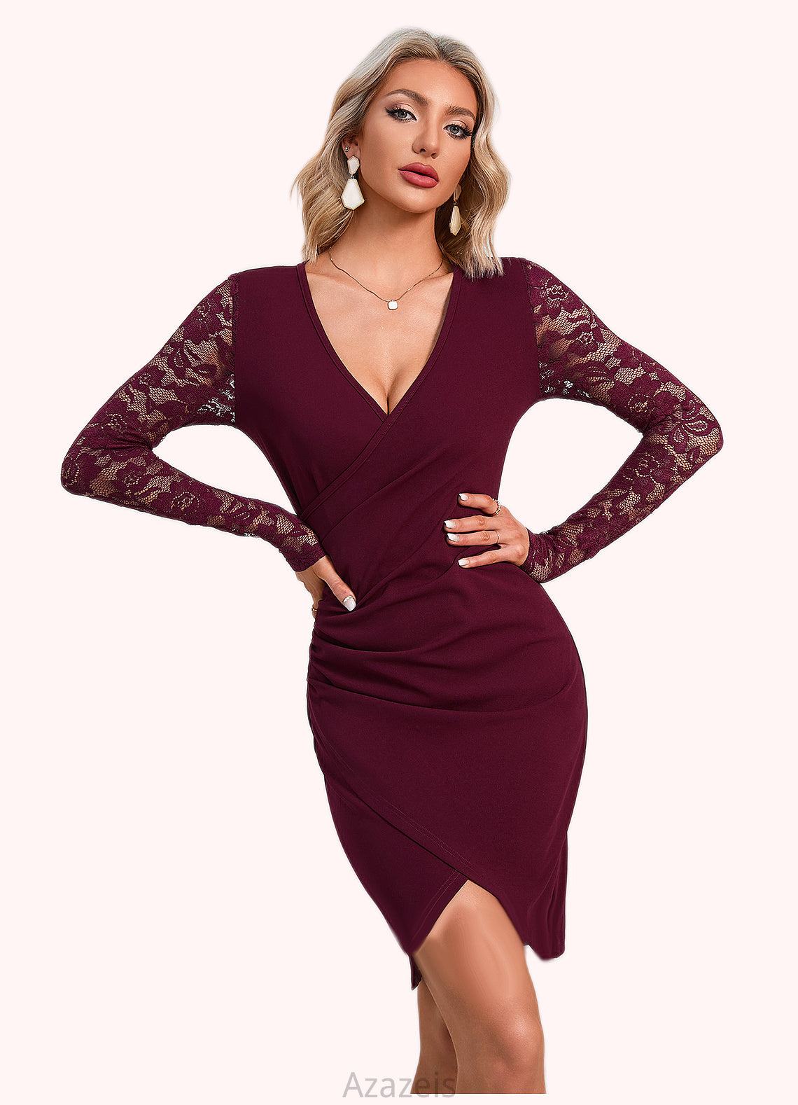 Eileen Ruffle V-Neck Elegant Sheath/Column Polyester Asymmetrical Dresses DFP0022519