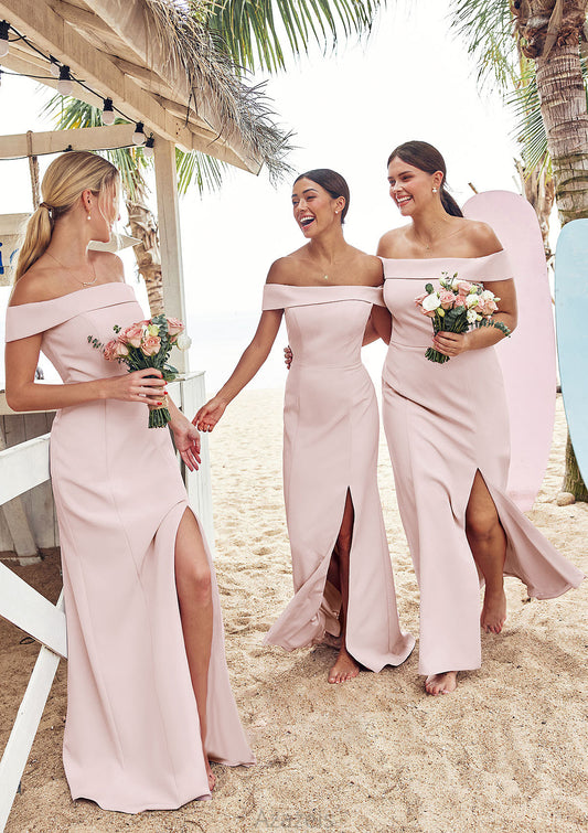 Trumpet/Mermaid Off-the-Shoulder Sleeveless Floor-Length Stretch Crepe Bridesmaid Dresses with Split Natalya DFP0025217