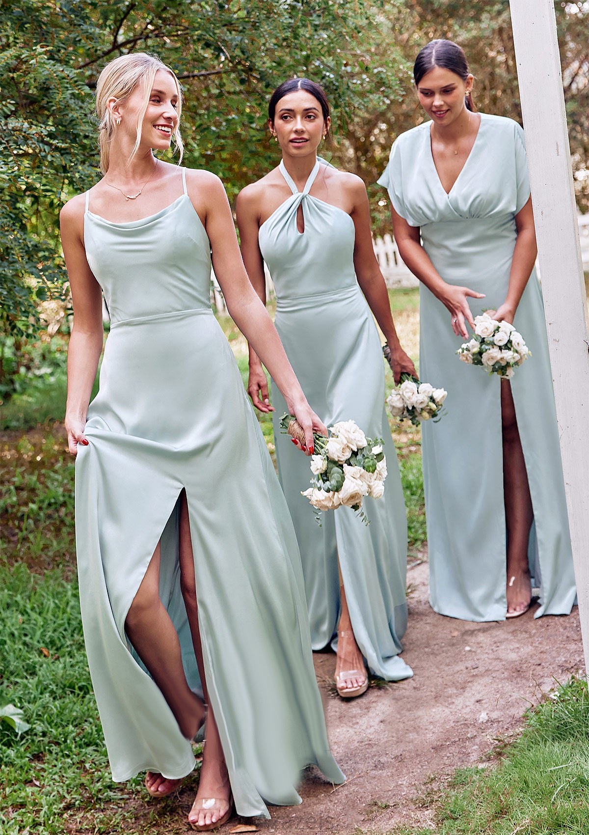 A-line Square Neckline Sleeveless Floor-Length Stretch Satin Bridesmaid Dresses with Split Annie DFP0025248