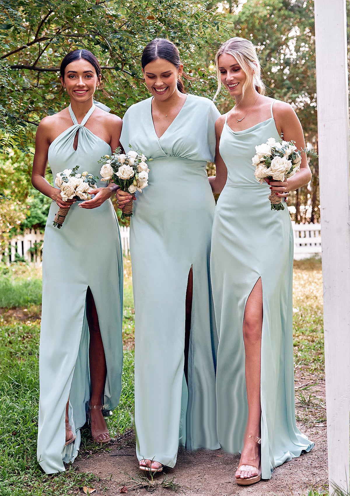 A-line Square Neckline Sleeveless Floor-Length Stretch Satin Bridesmaid Dresses with Split Annie DFP0025248