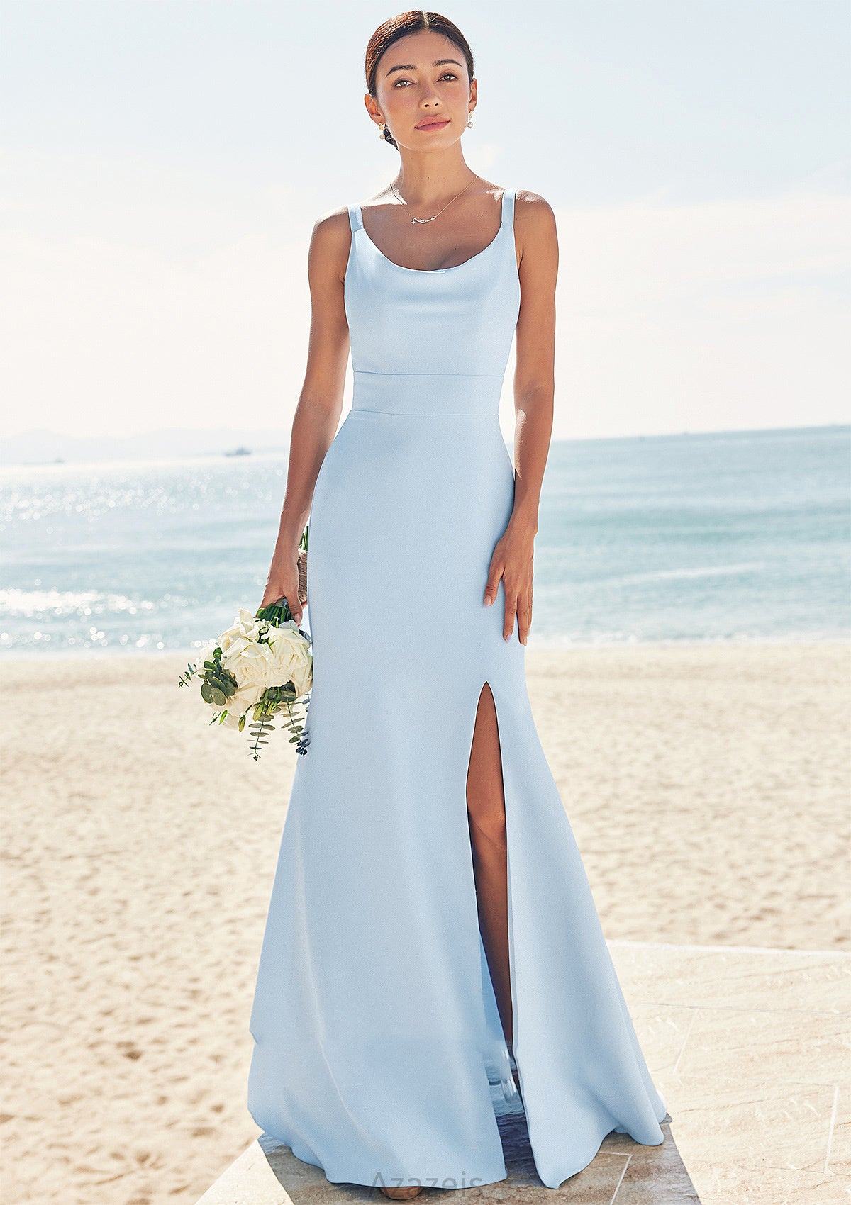 Trumpet/Mermaid Scoop Neck SleevelessFloor-Length Stretch Crepe Bridesmaid Dresses with Split Mina DFP0025271