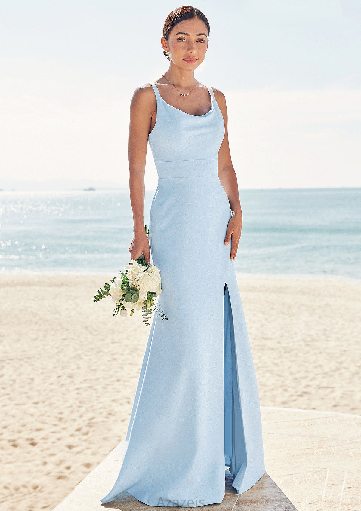 Trumpet/Mermaid Scoop Neck SleevelessFloor-Length Stretch Crepe Bridesmaid Dresses with Split Mina DFP0025271