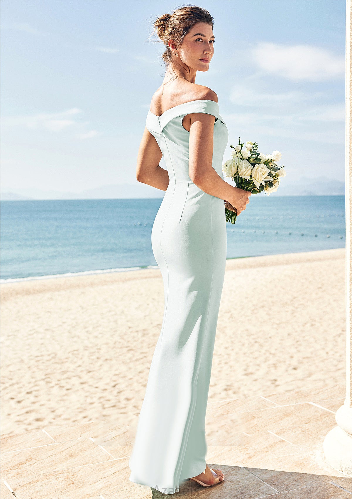 Trumpet/Mermaid Off-the-Shoulder Sleeveless Floor-Length Stretch Crepe Bridesmaid Dresses with Split Mareli DFP0025274